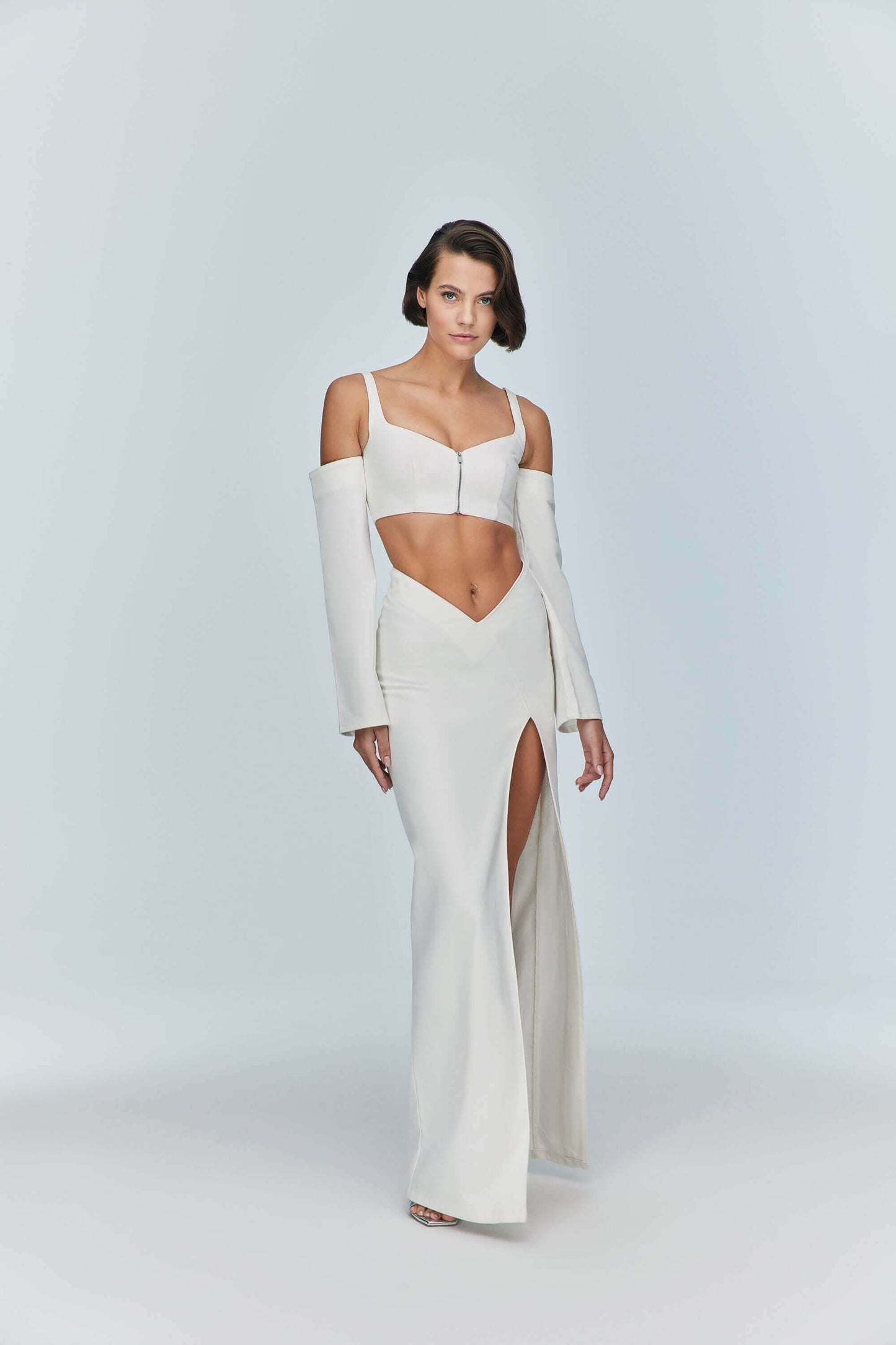 JENDUE Ron Maxi Denim Skirt - High Slit White Denim Skirt