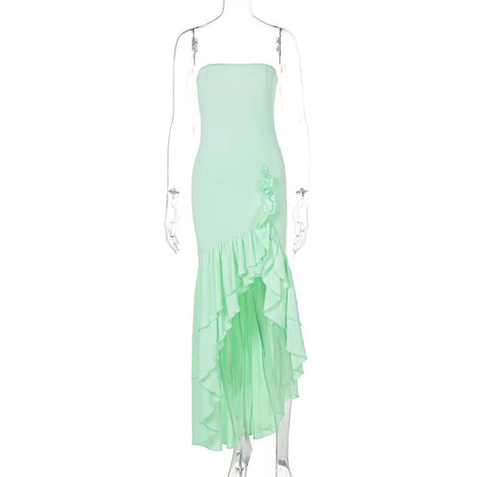 Sexy Ruffles Club Party Dress Women 2024 Summer Elegant High Split Bodycon Maxi Long Dresses off Shoulder Backless Robe