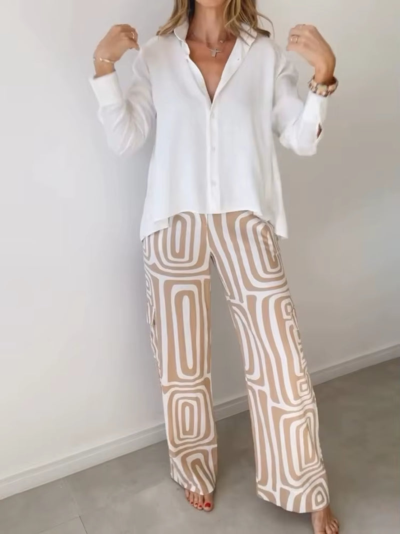 ElleMode™ Printed Two-Piece Set – Effortless Power Dressing for the Modern Woman