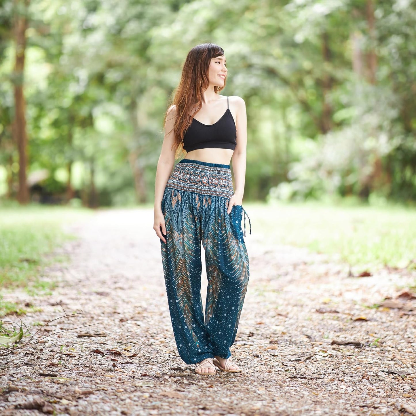 Women'S Smocked Waist Boho Flowy Yoga Harem Pants Hippie Clothes