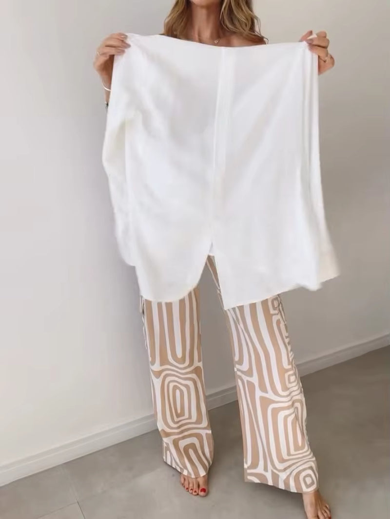 ElleMode™ Printed Two-Piece Set – Effortless Power Dressing for the Modern Woman