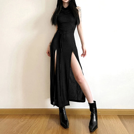 Urban Muse: Solid Split-Side Midi Dress for Women
